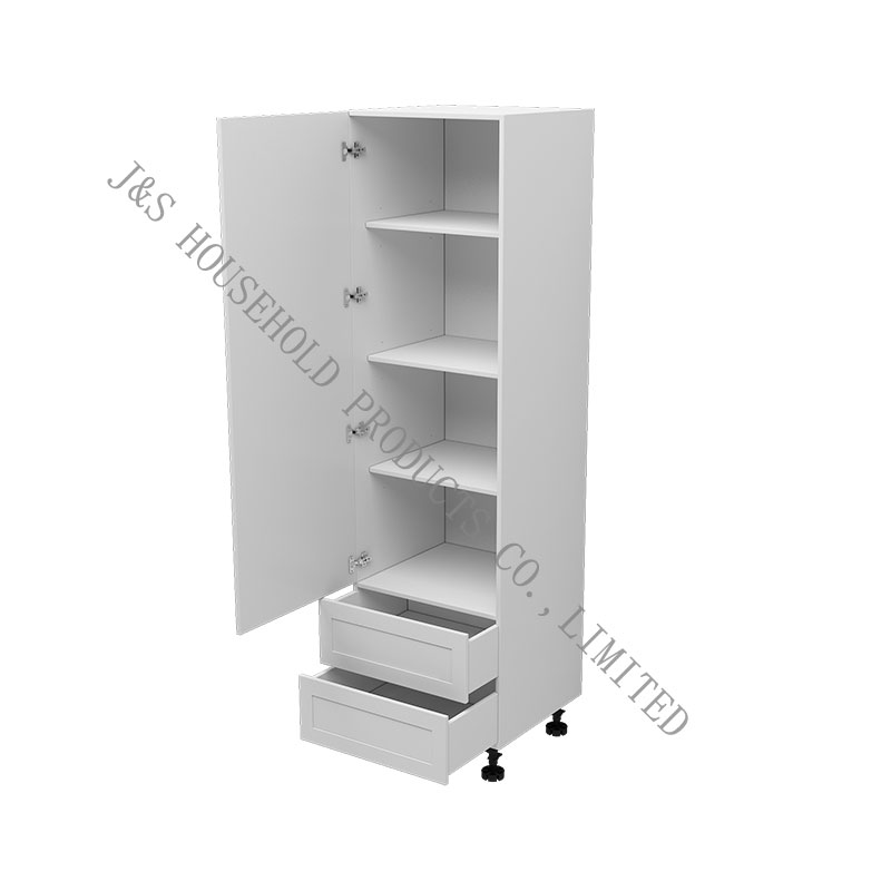 Flat Pack မီးဖိုချောင်ရှိ Pantry ထဲတွင် Drawers နှစ်ခု လျှောက်သွားသည်။