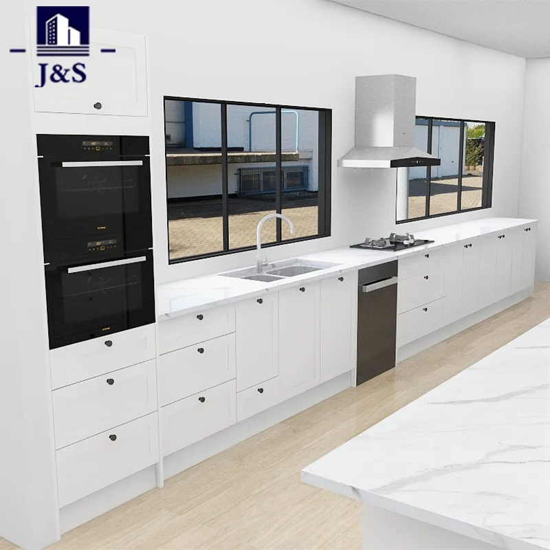 Marble Island ပါသော White Shaker Kitchen